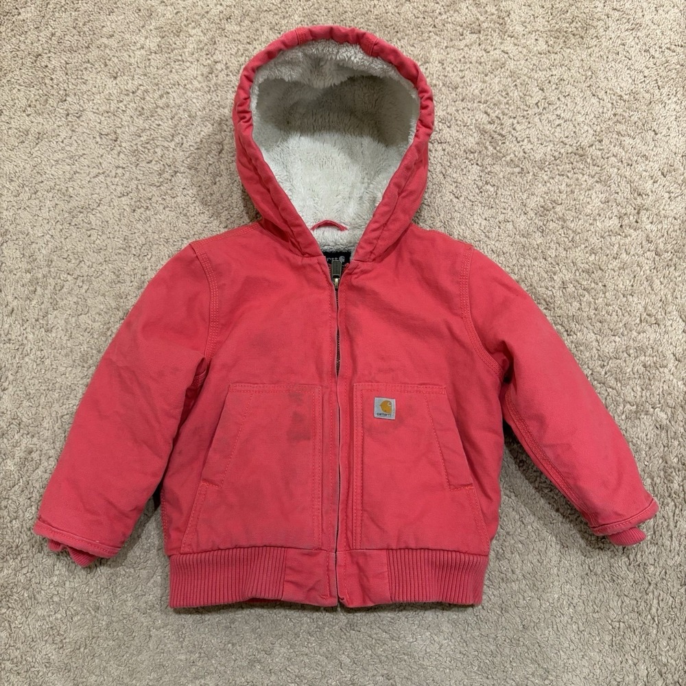 Carhartt Girls Sherpa Lined Jacket Toddlers 3T Pink Hooded Workwear